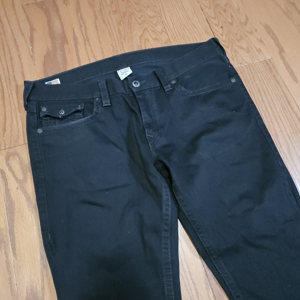 True Religion Ricky Straight Leg Black Jeans Mens Size 38 Made in USA 38x32 - Picture 9 of 14